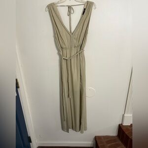 Papermoon Tan Sleeveless V-Neck Sundress linen cotton blend size small Maxi
